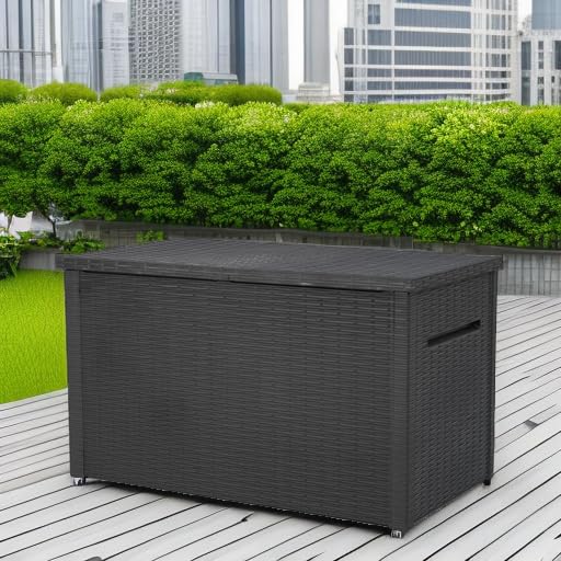 Keter Java XXL deck box built-in handles and soft-close lid