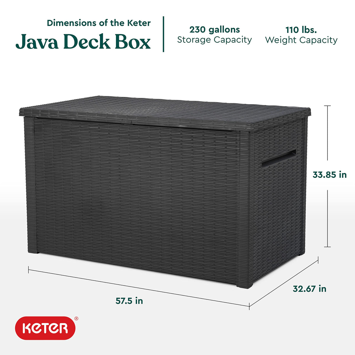Keter Java XXL deck box with hydraulic pistons for easy lifting