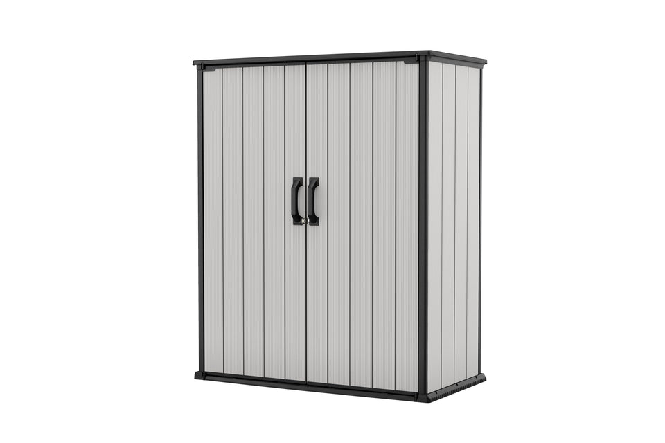 Keter Premier Tall Shed front view showing compact footprint for small patios