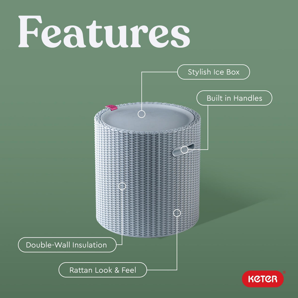 Keter Removable Drainage Plug makes cleanup quick and simple.