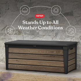 Keter resin construction resists rust, fading, and denting for outdoor longevity.