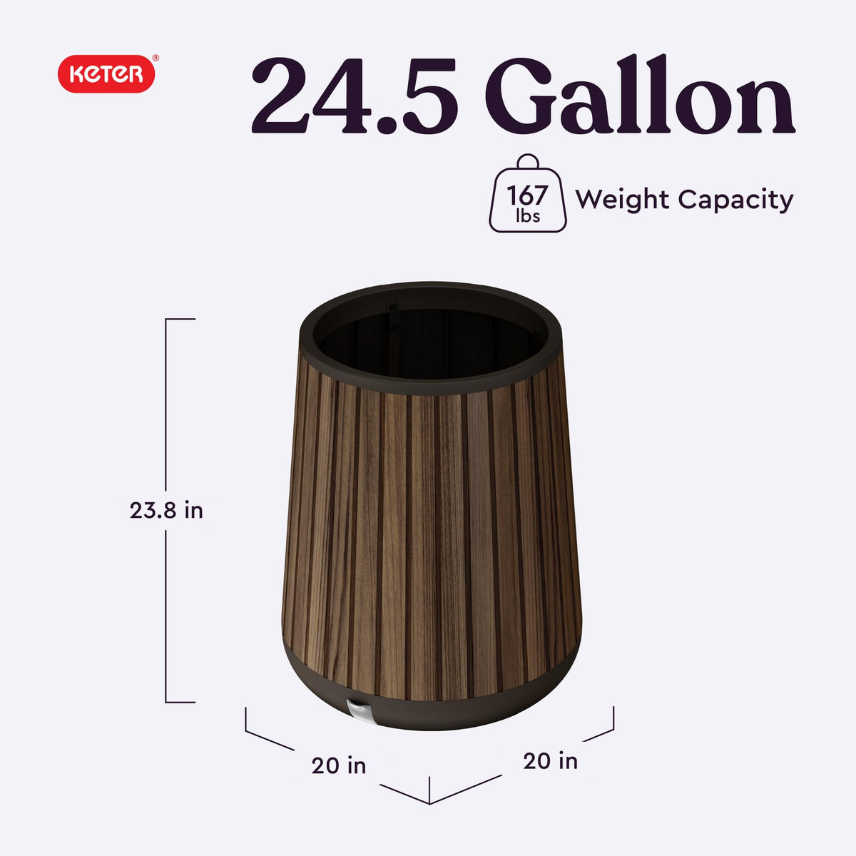 Keter Signature Conic planter shows its built-in water reservoir feature