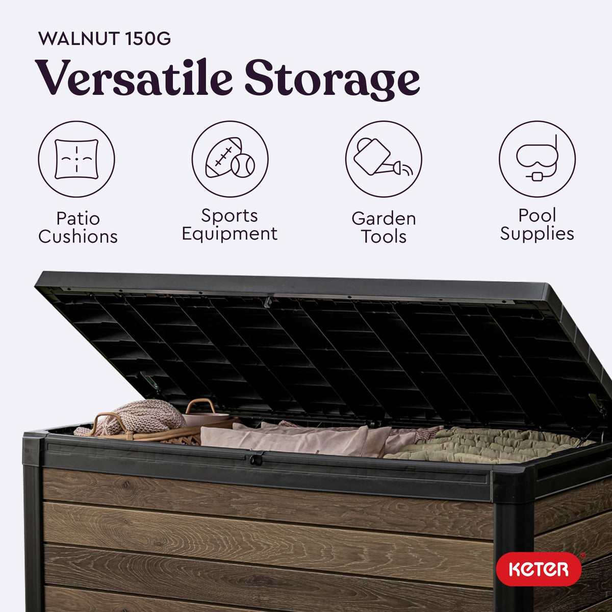 Keter Signature Decocoat deck box complements backyard design