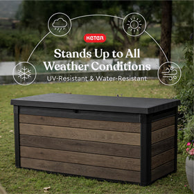 Keter Signature Decocoat deck box interior showing cushions capacity