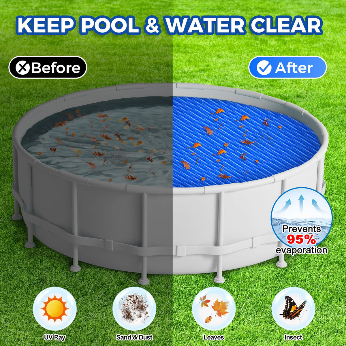 KETNET bubble-wrap pool cover close-up with many bubbles for heat capture.