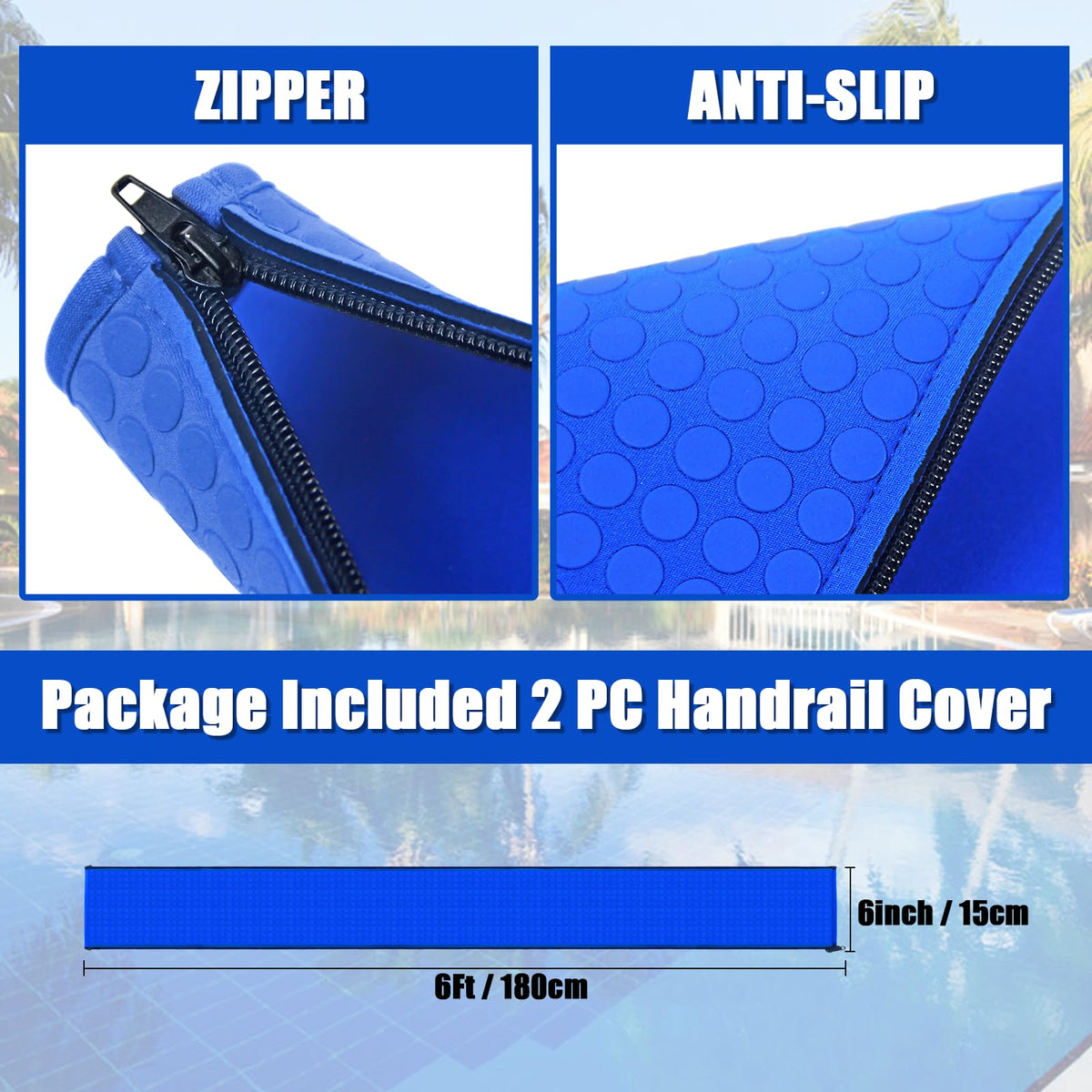 KETNET pool handrail cover for 6ft rails with zipper and secure fit
