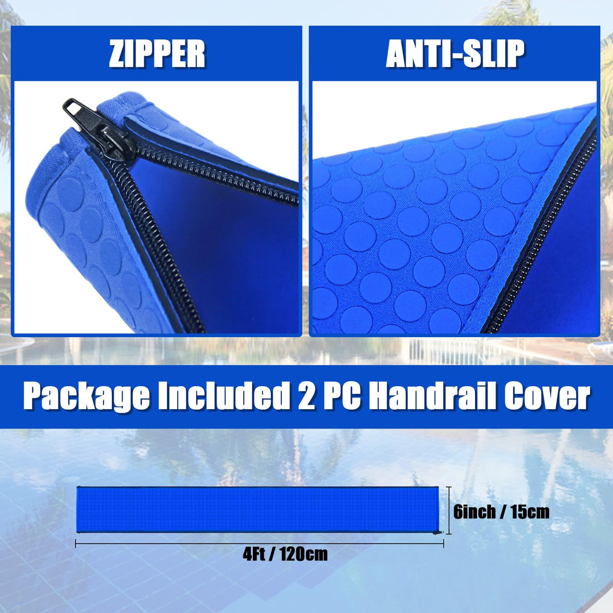 Ketnet pool handrail cover 6ft with zipper provides a stable grip and slip-resistance.