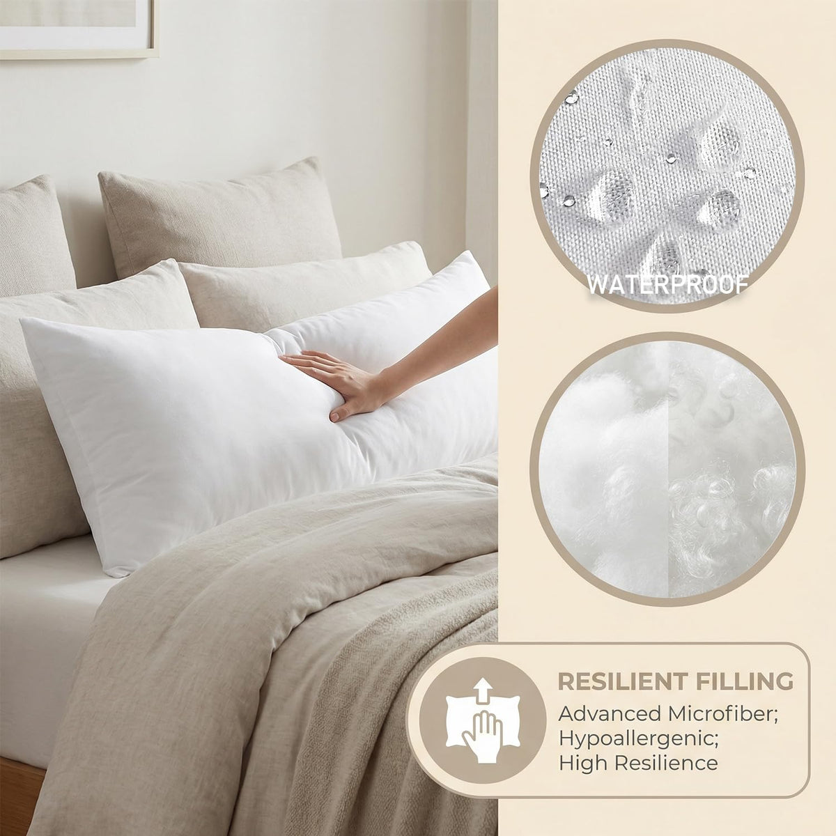 Kevin Textile microfiber filling provides plush neck and back support.