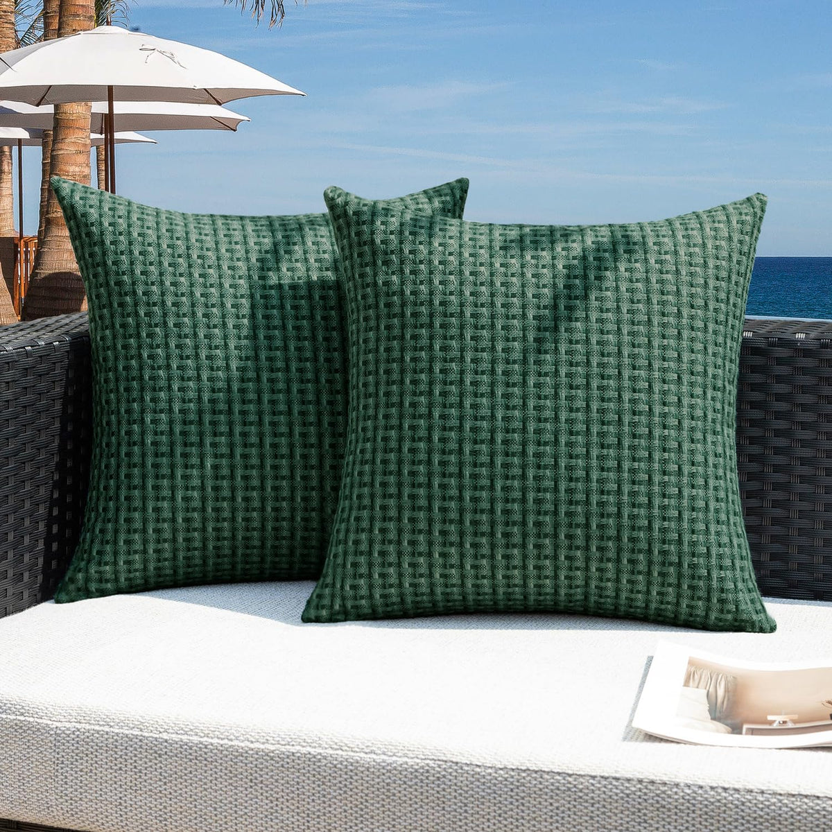Kevin Textile outdoor pillow cover in dark green, weatherproof for garden use.