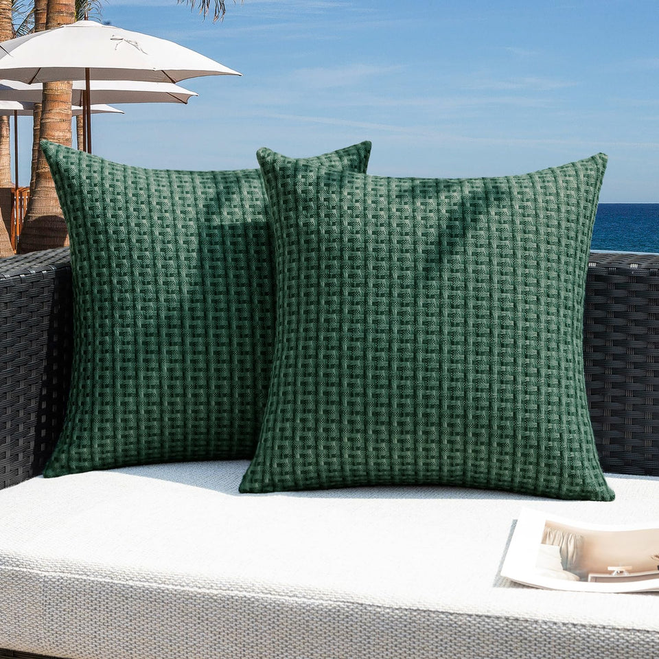 Kevin Textile outdoor pillow cover in dark green, weatherproof for garden use.