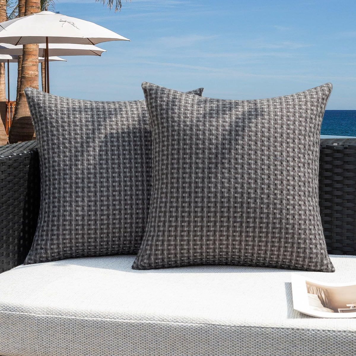 Kevin Textile outdoor pillow cover in dark grey; 18x18 for patio use
