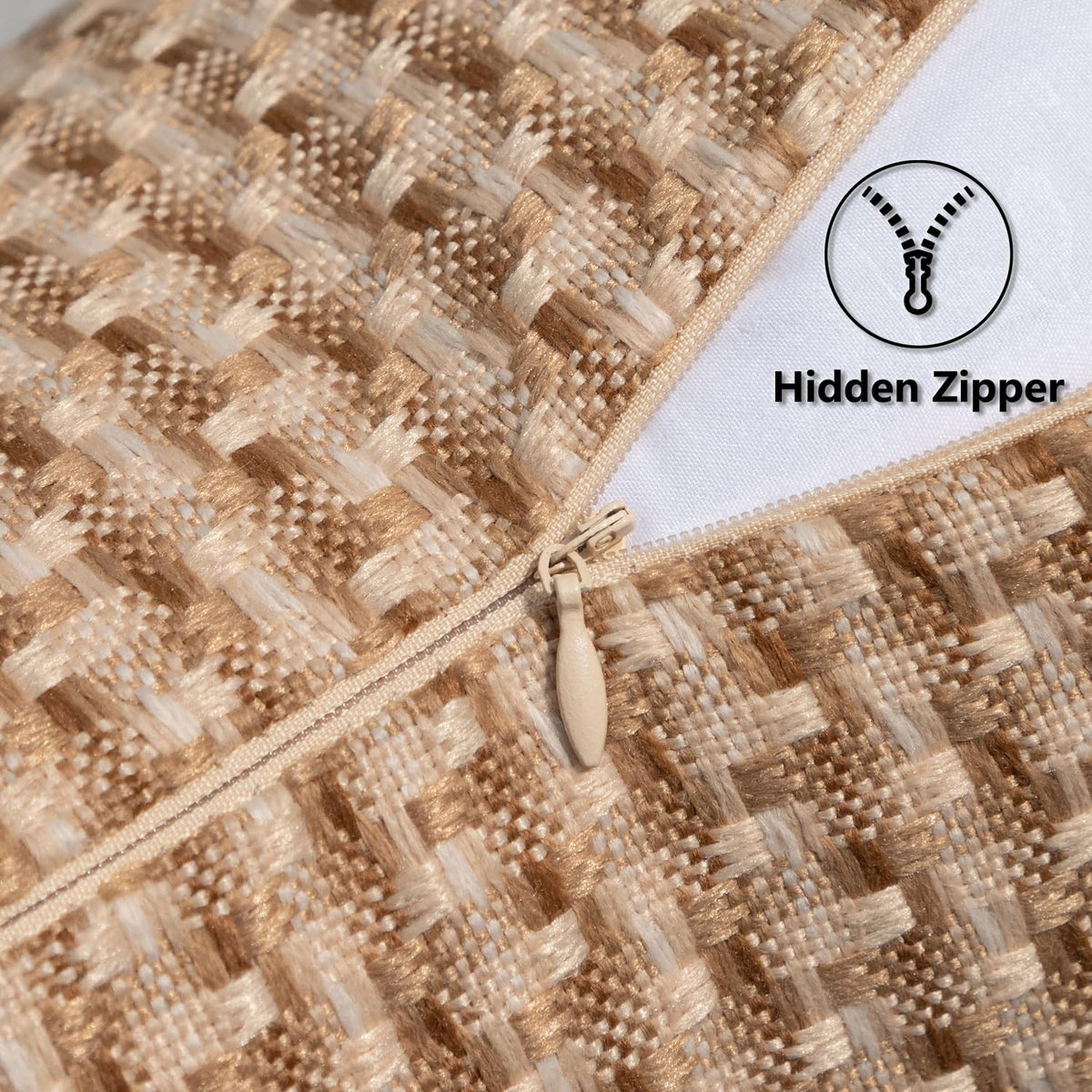 Kevin Textile pillow cover with invisible zipper closure.
