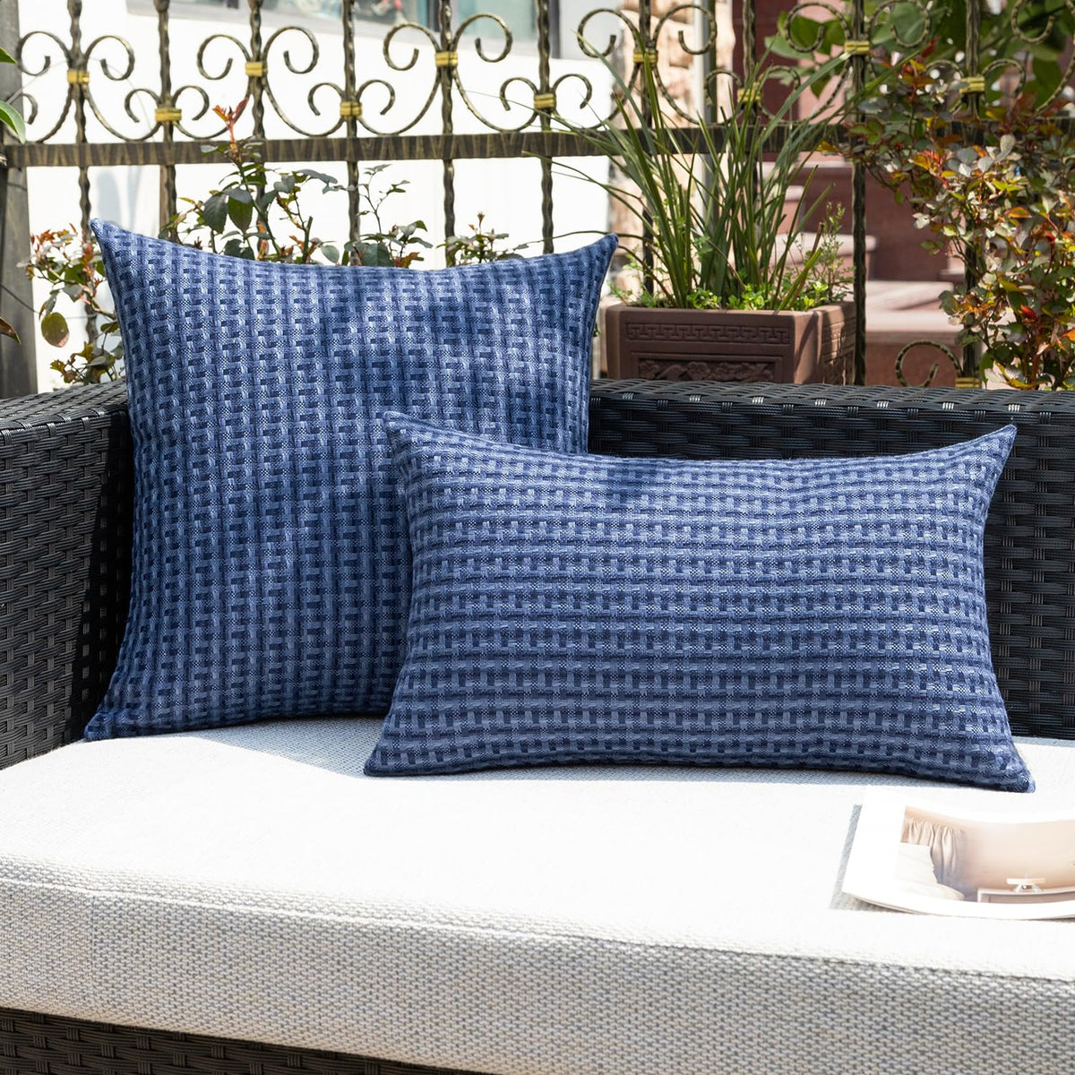 Kevin Textile tent-ready pillow cover complements balcony decor.