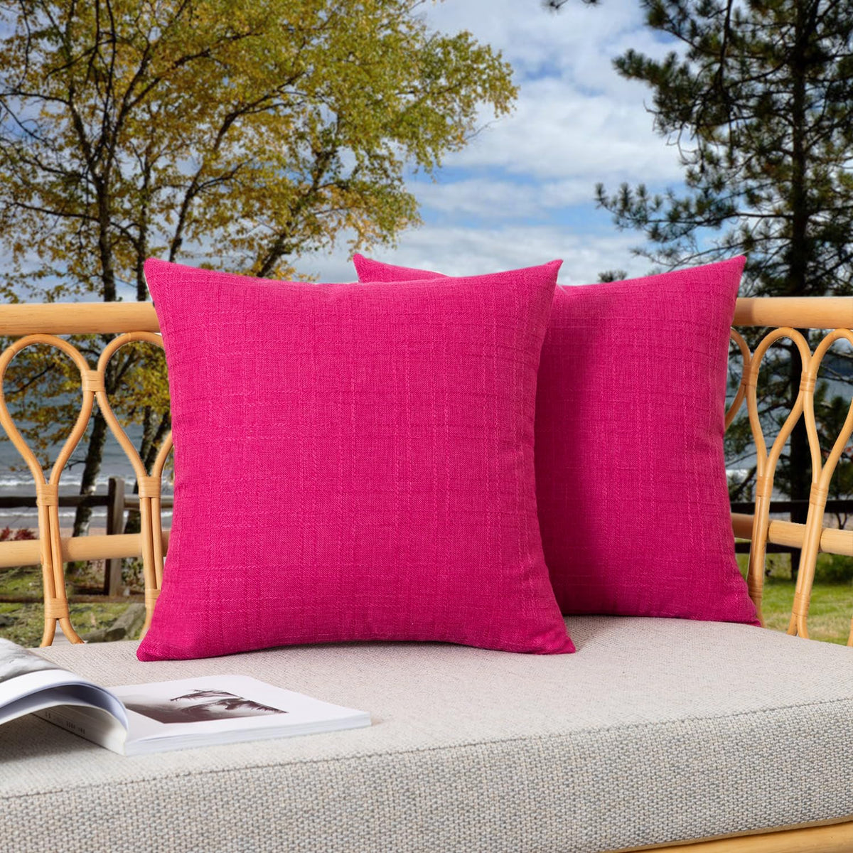 Kevin Textile Valentines Pack outdoor pillow cover in hot pink, front view, perfect for patios.