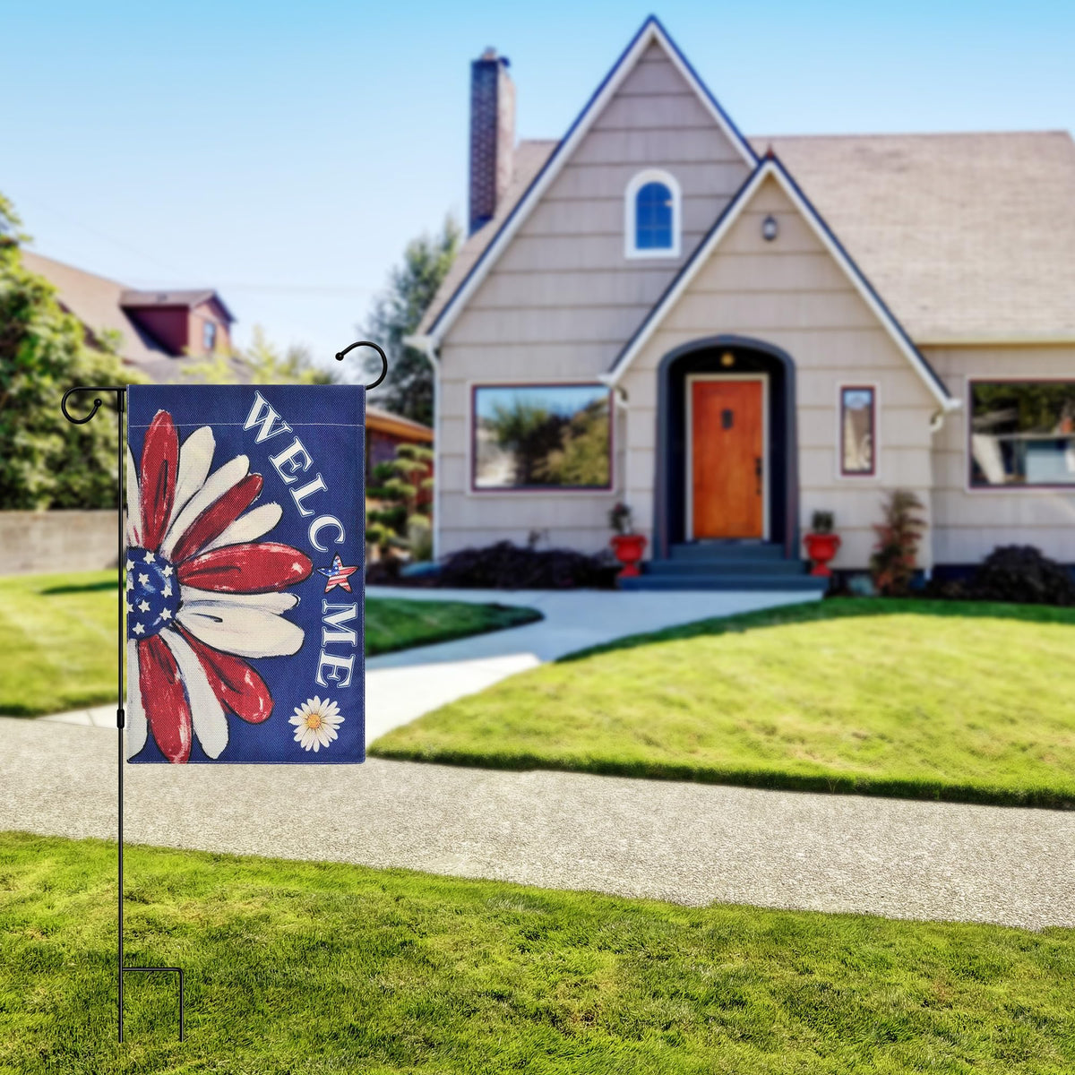 Kevinste weather-resistant flag blue design withstands outdoor conditions year-round.