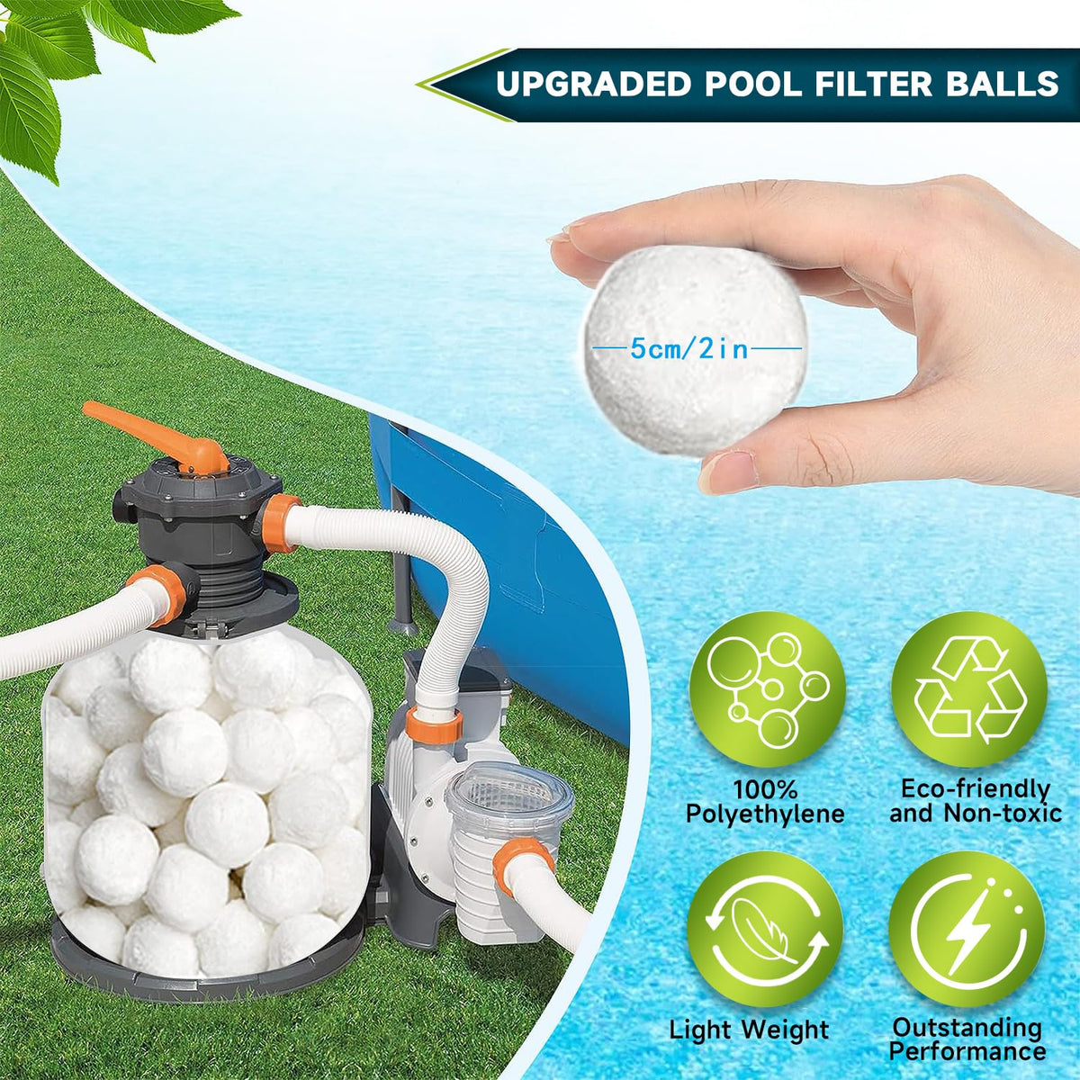 Kevsuvqin pool filter balls reusable with wash bag for lower ongoing costs.