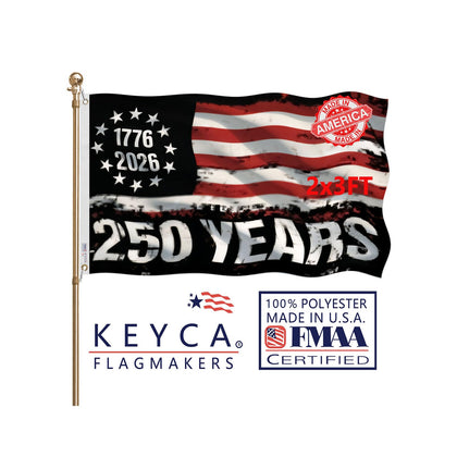 KEYCA 250th anniversary flag front view shows vibrant double-sided design for outdoor display.