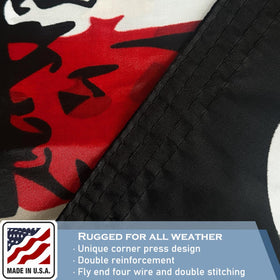 KEYCA quad-stitched tail reinforces edges for windy outdoor use