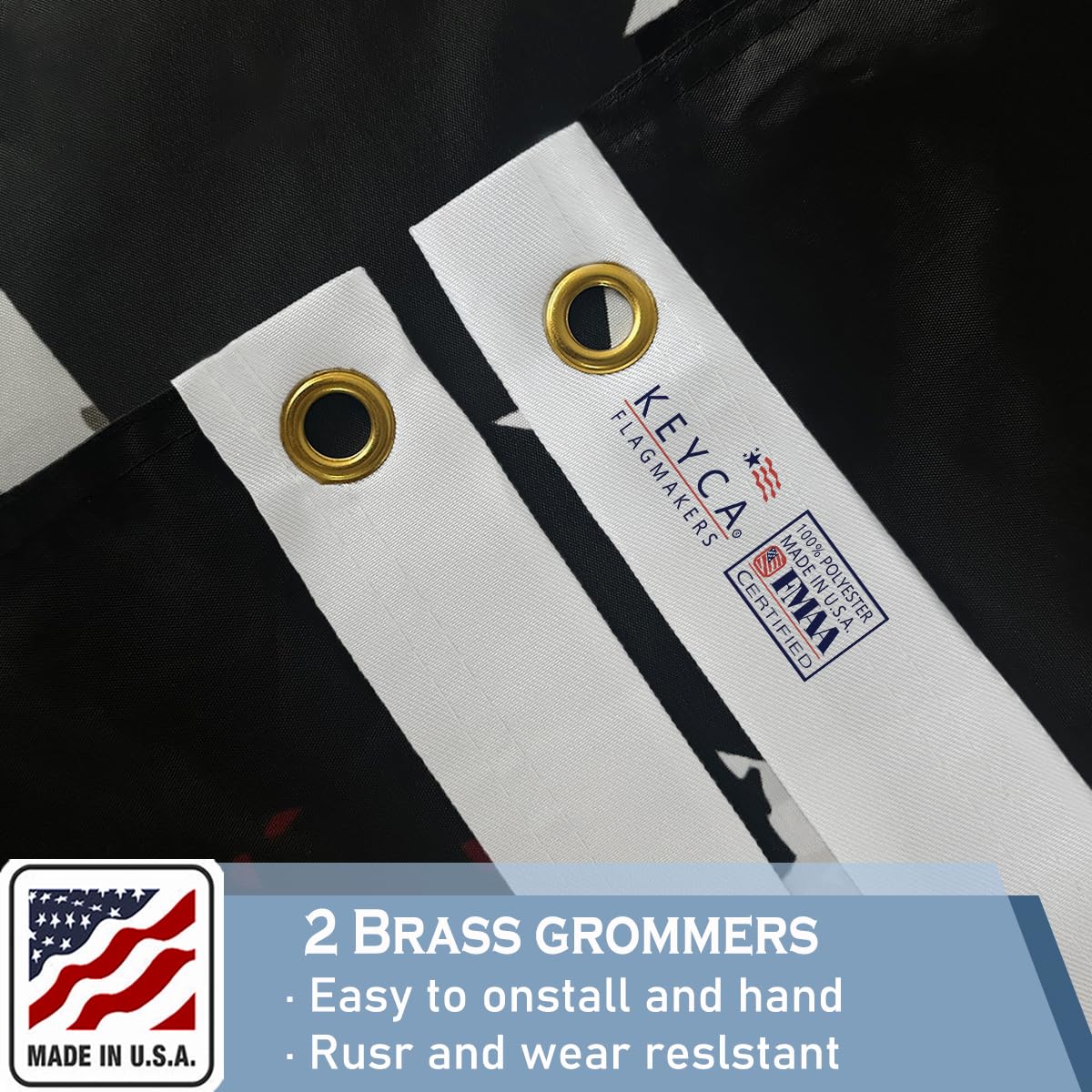 KEYCA made in USA certification flag highlights domestic production quality.