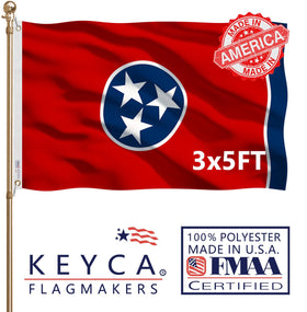 KEYCA Tennessee State Flag 3x5 outdoor close-up on heavy-duty fabric for vibrant display.