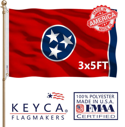 KEYCA Tennessee State Flag 3x5 outdoor close-up on heavy-duty fabric for vibrant display.