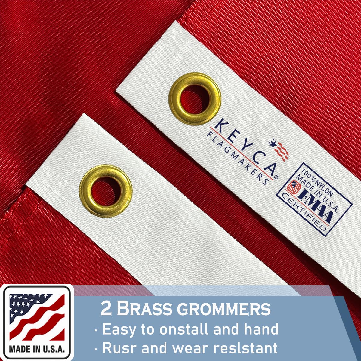 KEYCA USMC flag with brass grommets for secure mounting.