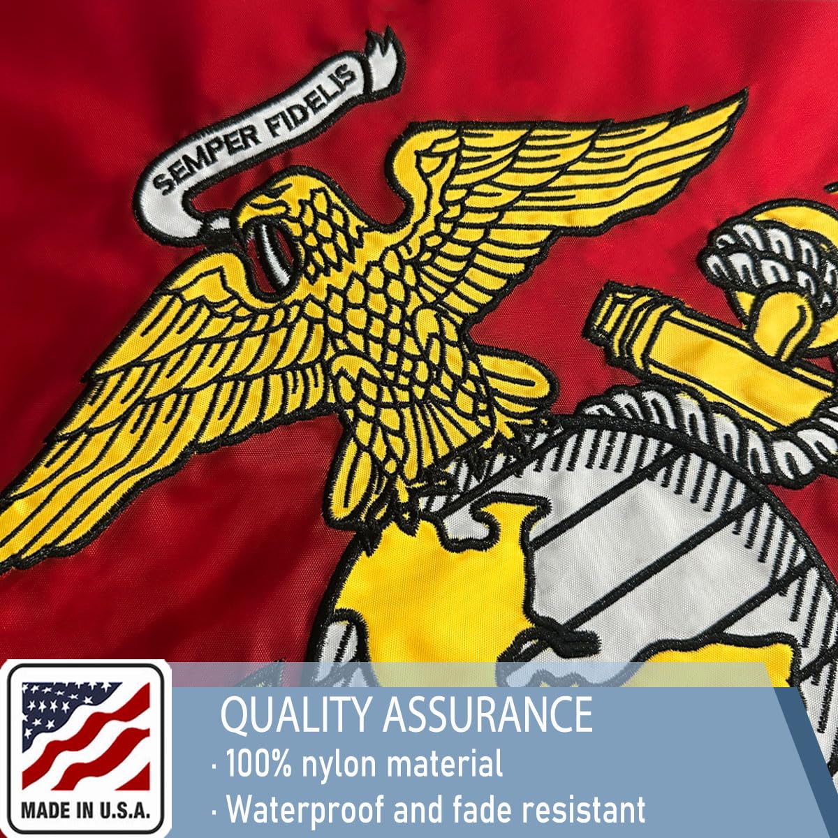 KEYCA USMC flag UV-resistant nylon resists fading in sun.