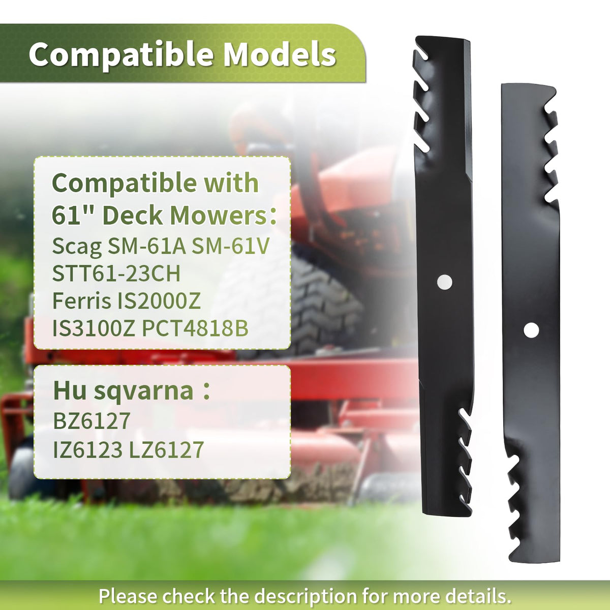 Keycci compatibility chart graphic highlighting 61-inch deck models across brands.