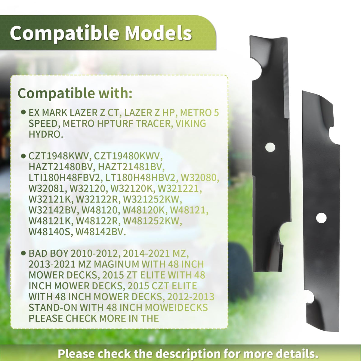 Easy installation support for quick maintenance with standard mower hardware.