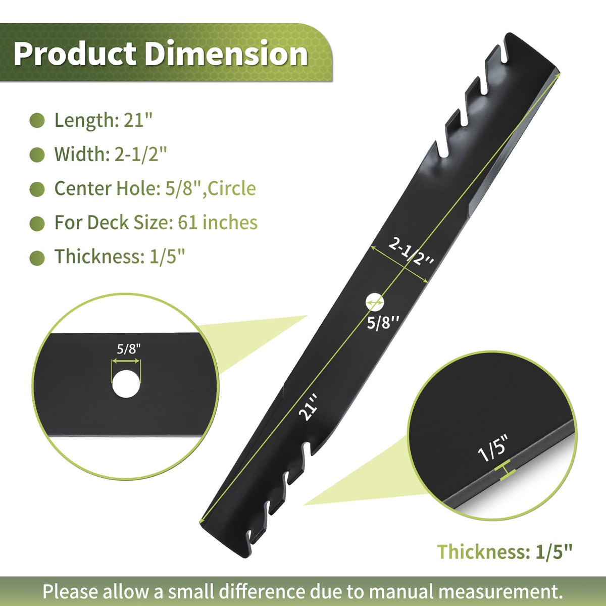 Keycci high-lift gator blade demonstrating mulching and bagging-friendly performance.