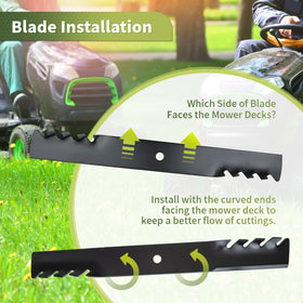 Keycci three-pack packaging ready for quick mower blade replacement.
