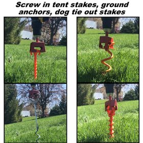Keyfit Tools Storm anchoring setup with spiral anchors and tent stakes
