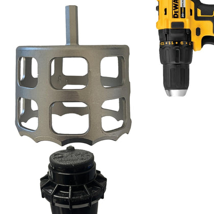 Keyfit Tools Helios Visi-Trim drill power trims overgrown sprinkler heads quickly.