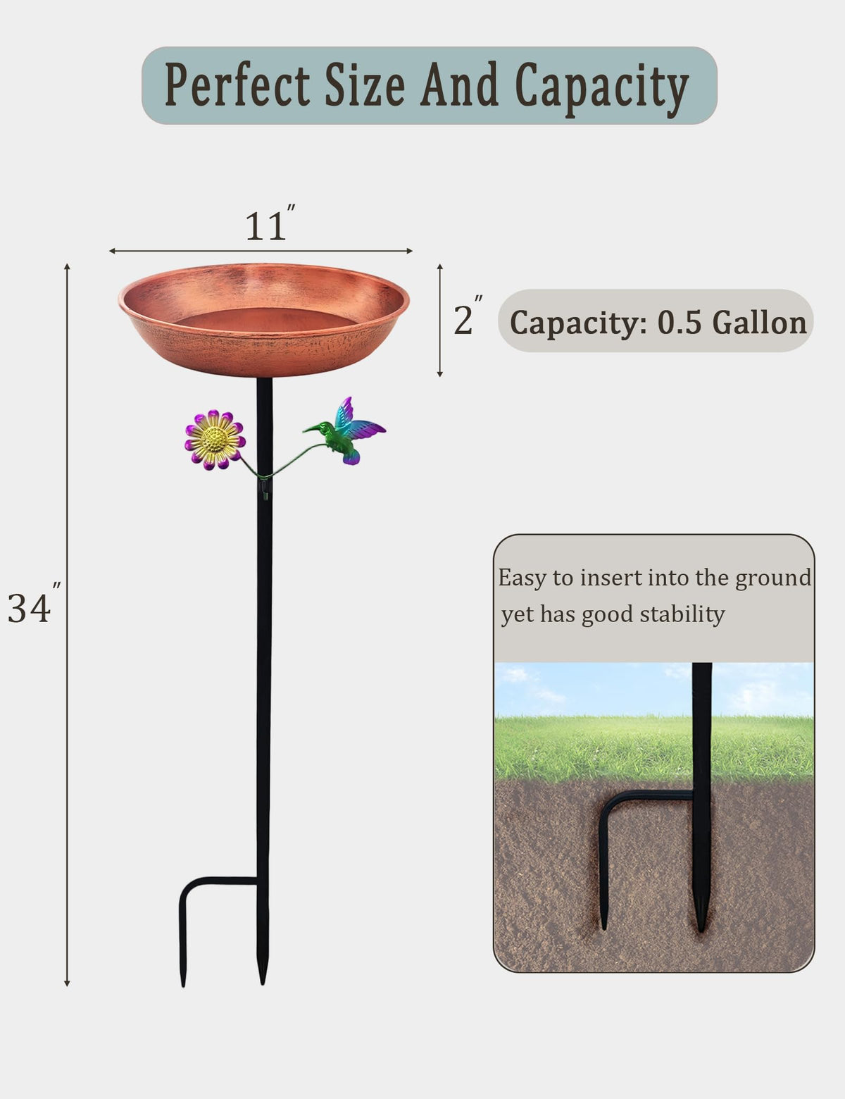 Keygift sturdy base and pronged stand ensure stable placement on uneven ground.
