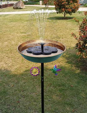 Keygift bird bath ornament emphasizes yard charm while attracting hummingbirds
