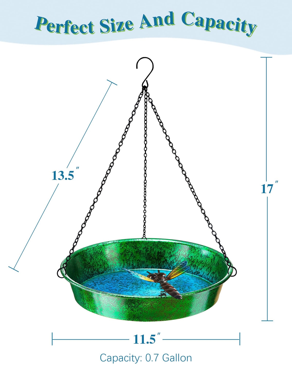 Keygift dragonfly detail enhances charm and attracts birds to bathe.