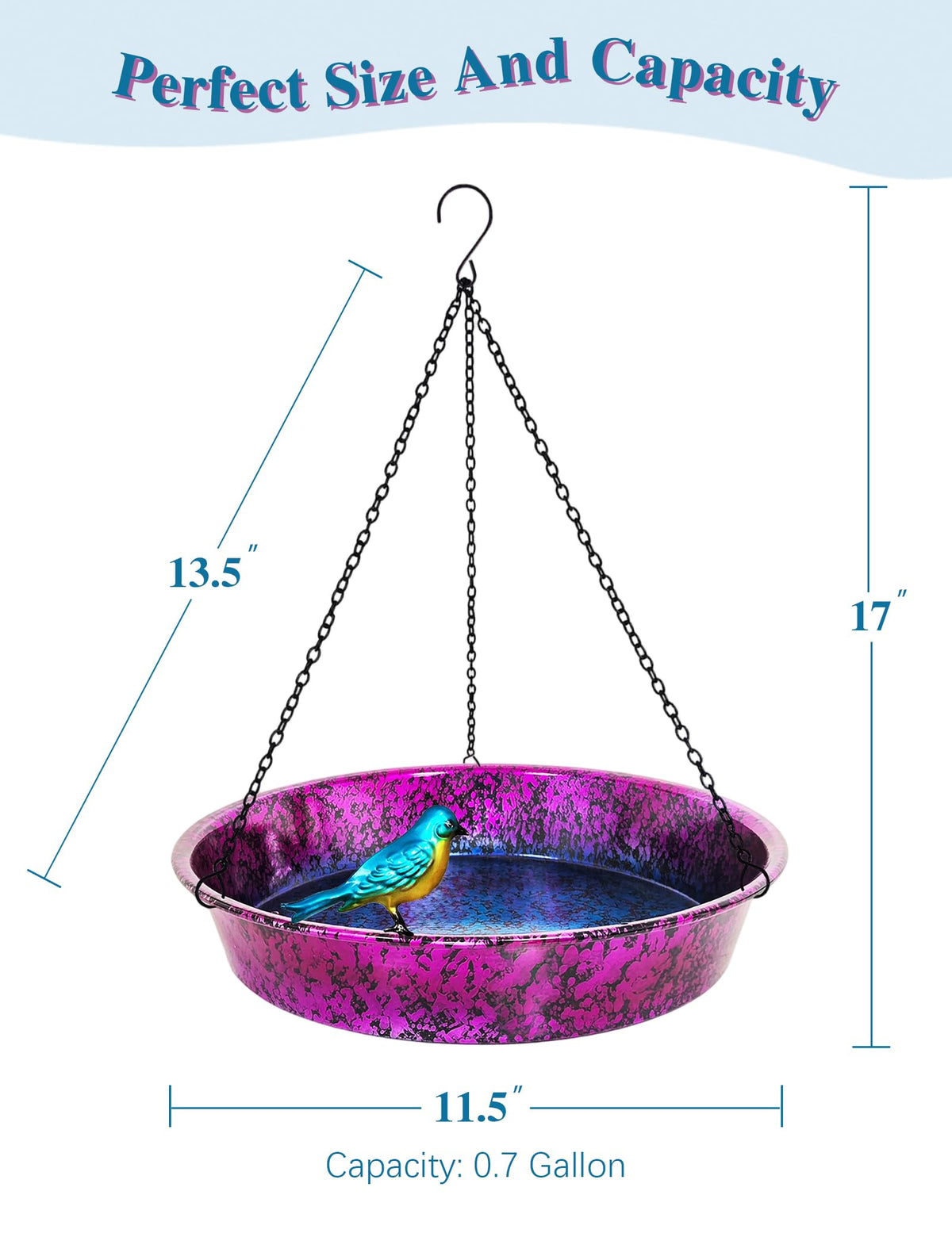 Keygift Hand-painted outdoor bird bath and feeder in garden setting.