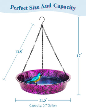 Keygift Hand-painted outdoor bird bath and feeder in garden setting.
