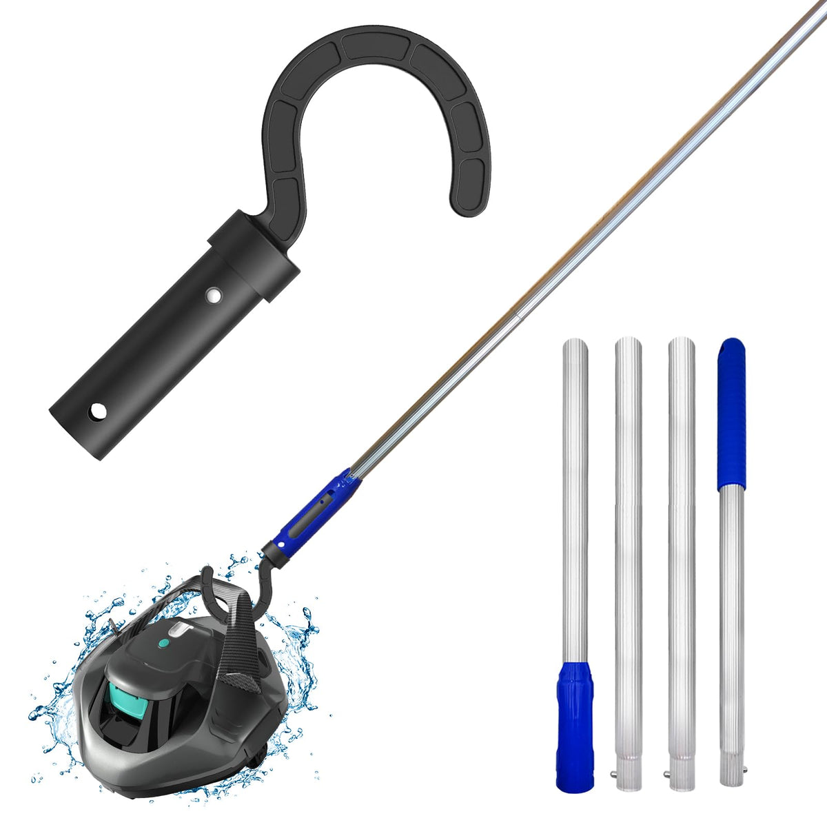 Keyrank hook for robotic pool cleaner with 5.2ft pole secures accessories and simplifies setup.