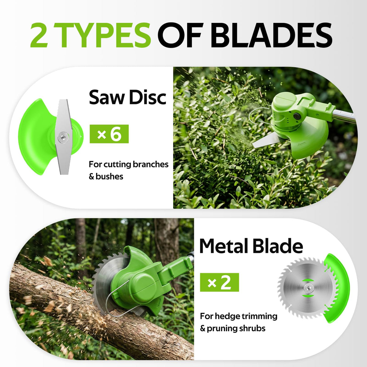 KFM foldable, adjustable weed wacker for comfortable use in small spaces.