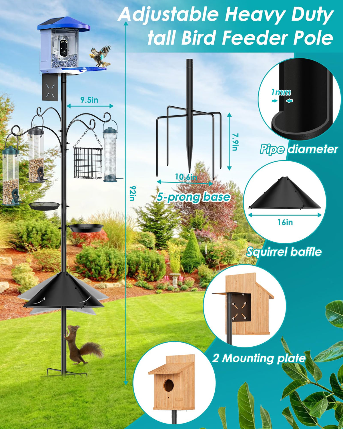KFM metal bird feeding station with four top hooks for versatile setups