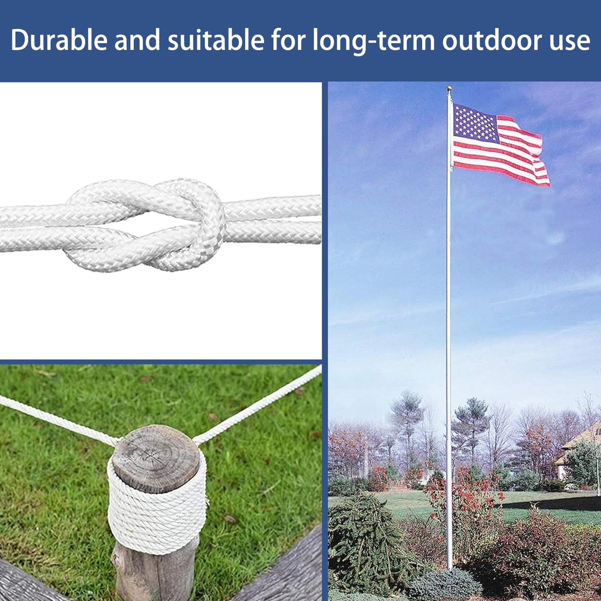 KFYIOE pulley-compatible rope glides smoothly for easy flag raising