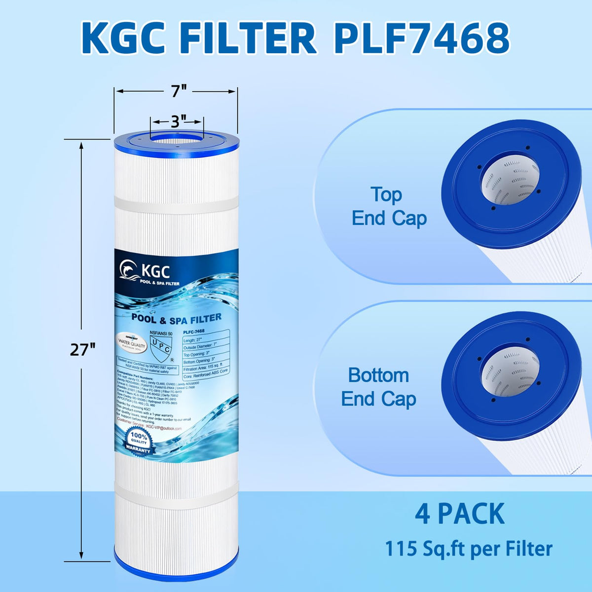 Close-up of trilobal filtration fabric on KGC CV460 cartridge captures fine debris.