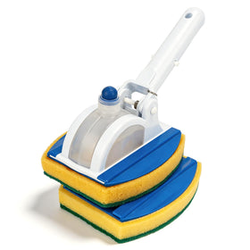 KGC Handheld Pool Scrub Brush in use for cleaning tile grout and pool surfaces