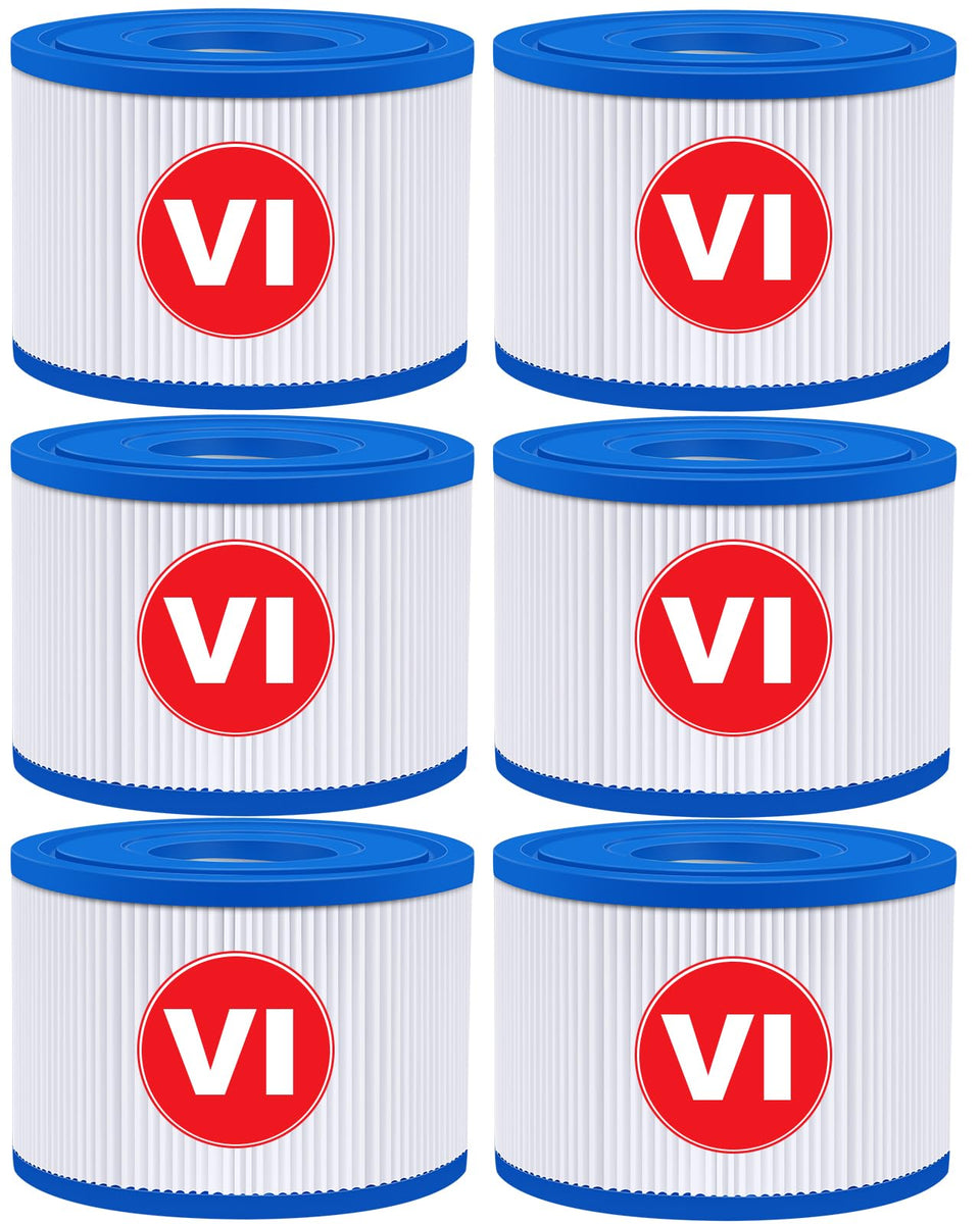 KGC Type VI filter packaging shows six-pack, designed for easy replacement in spas.