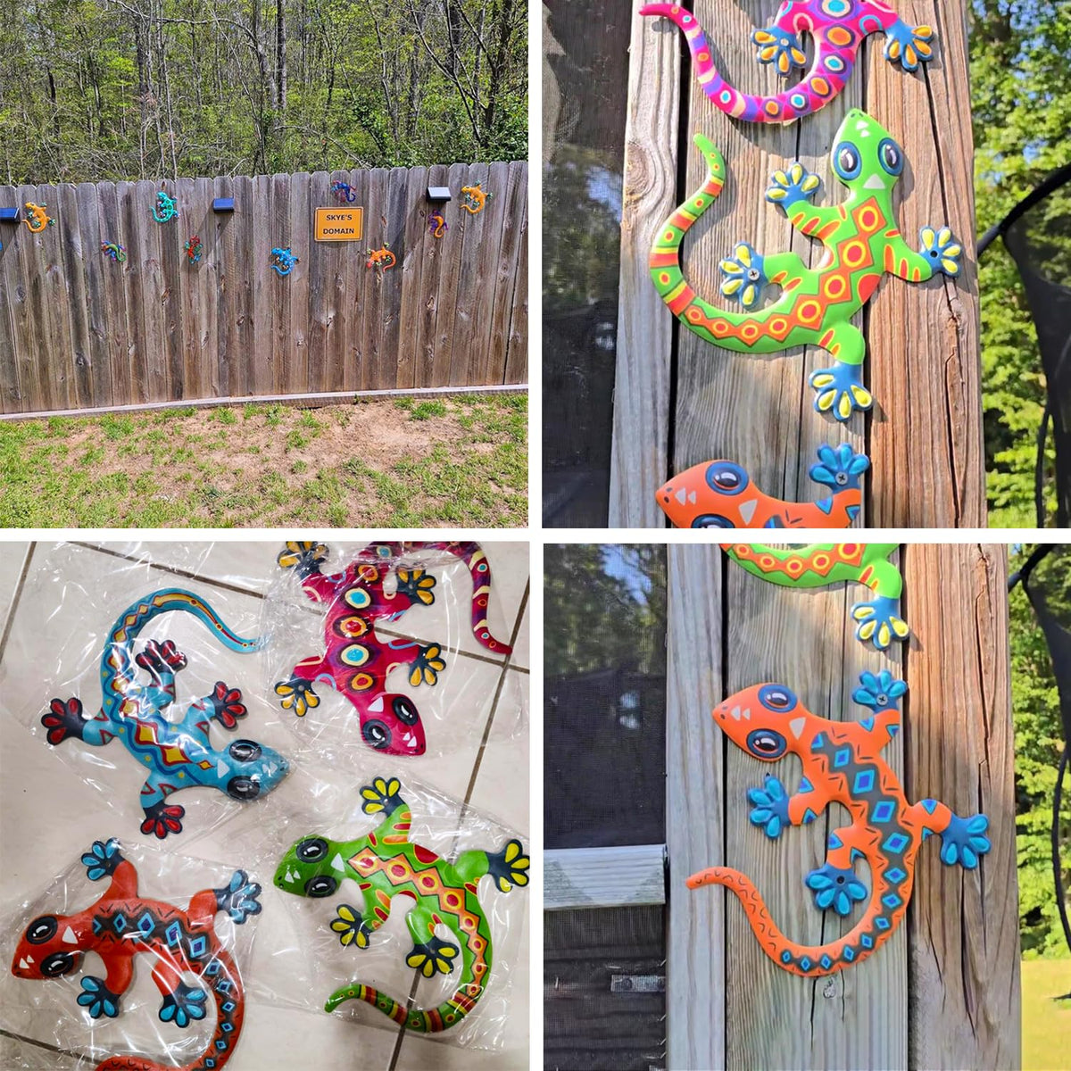 Kggetr metal gecko wall art easy-hang back hooks for fast mounting on walls.