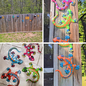Kggetr metal gecko wall art easy-hang back hooks for fast mounting on walls.