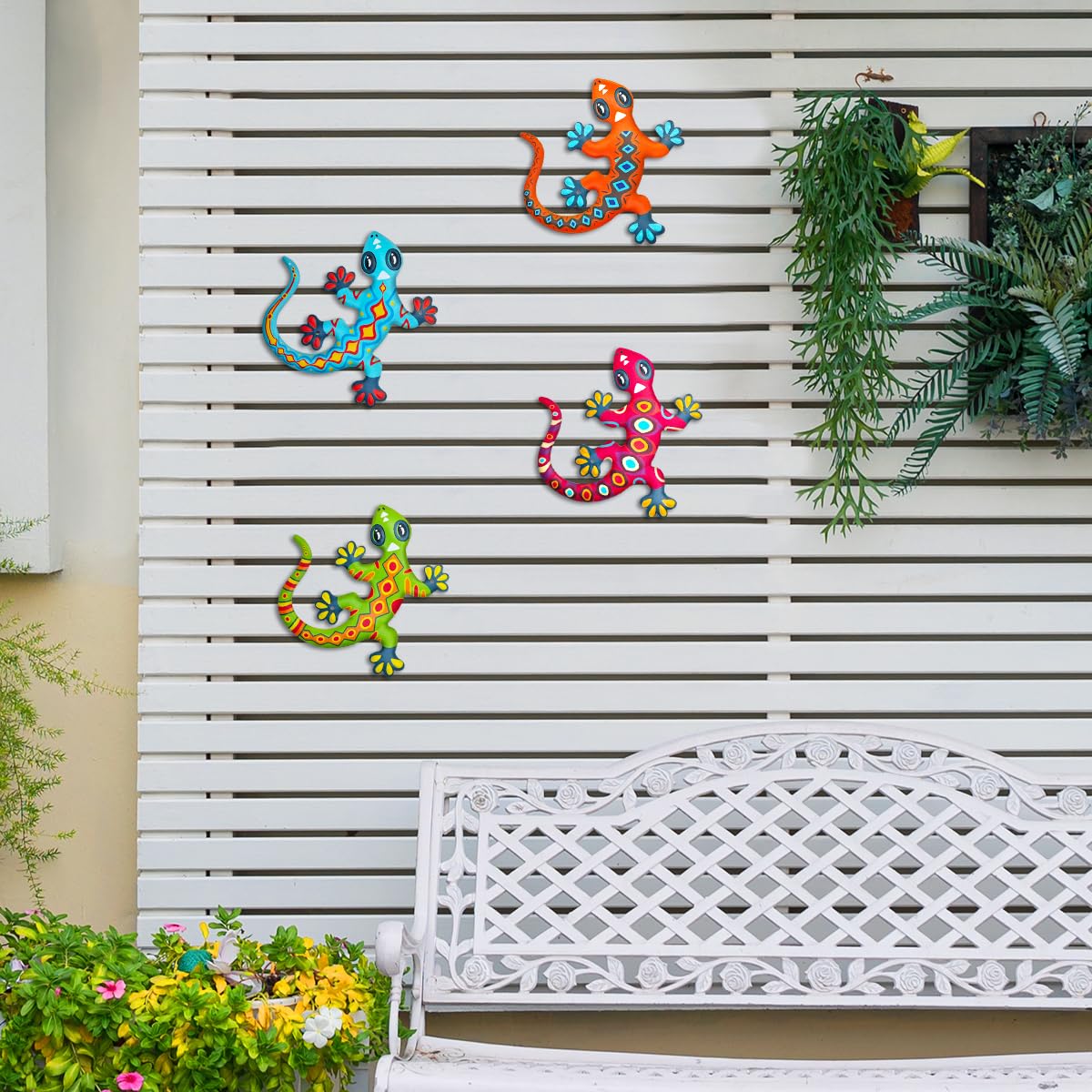 Kggetr metal gecko wall art garden patio decor enhances fences and yards.