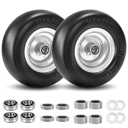 KGOJOY 11x4-5 flat-free tire front view for zero-turn mowers with smooth tread.