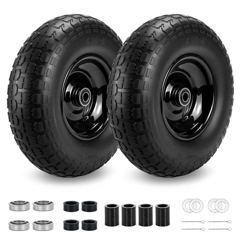 KGOJOY 2pc 4.00-6 solid tires for heavy-duty wheelbarrows and carts.